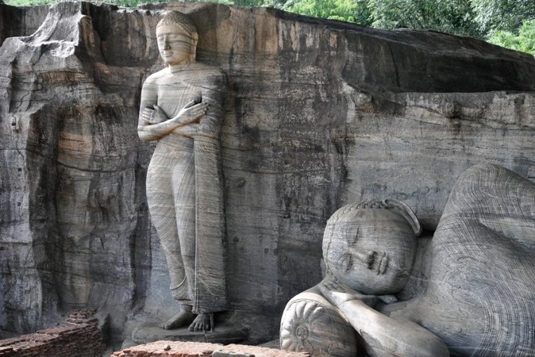 Gal Vihara ancient rock-carved Buddha statues in Polonnaruwa UNESCO World Heritage Site Sri Lanka
