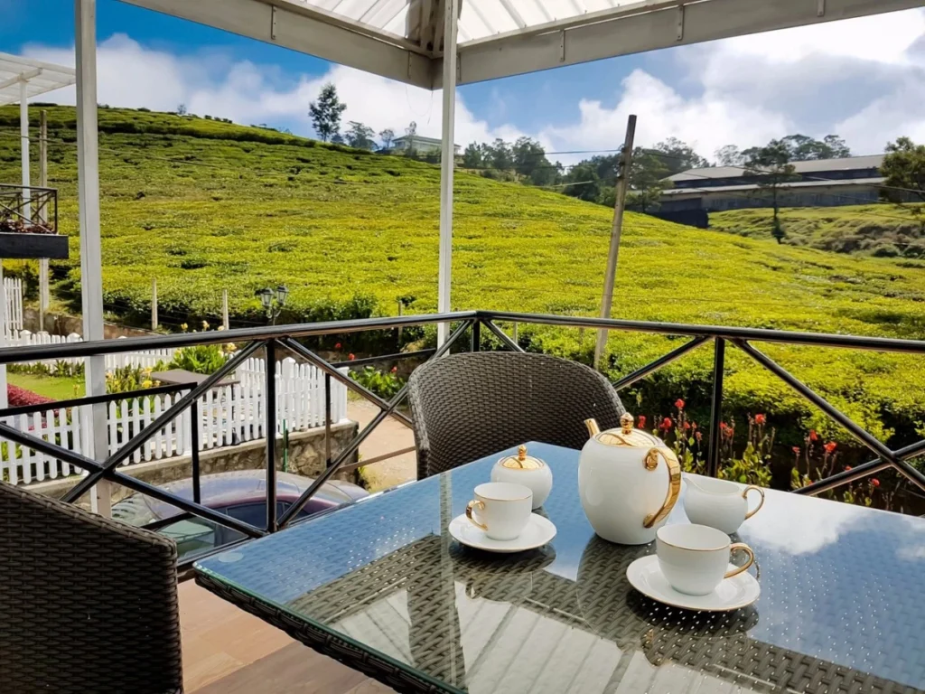 Tea plantation retreat overlooking Ceylon tea estates in Nuwara Eliya Sri Lanka