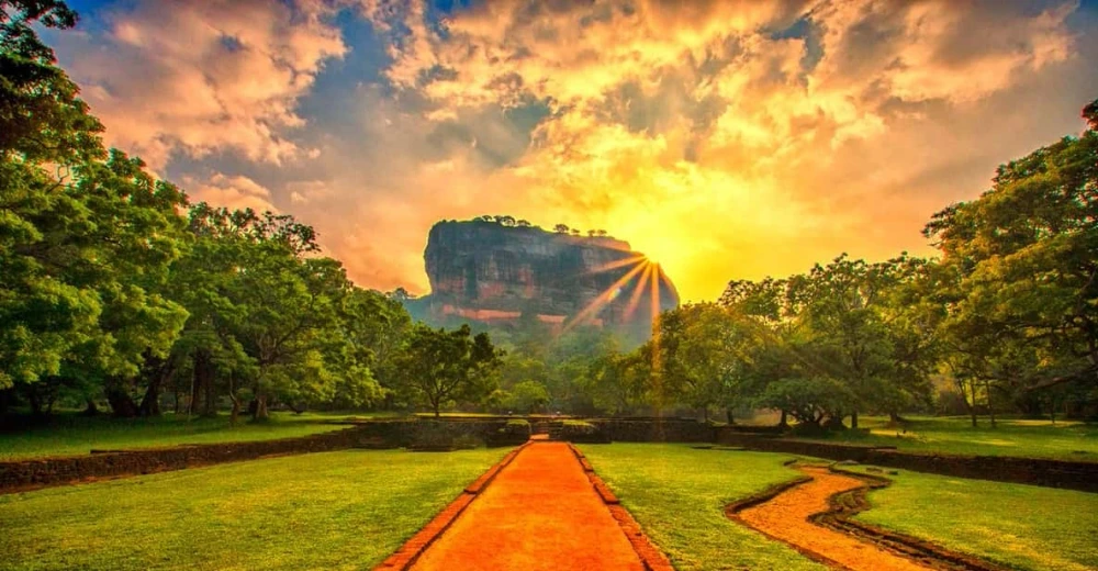 Sunrise at Sigiriya Rock Fortress, Sri Lanka's famous UNESCO World Heritage Site.